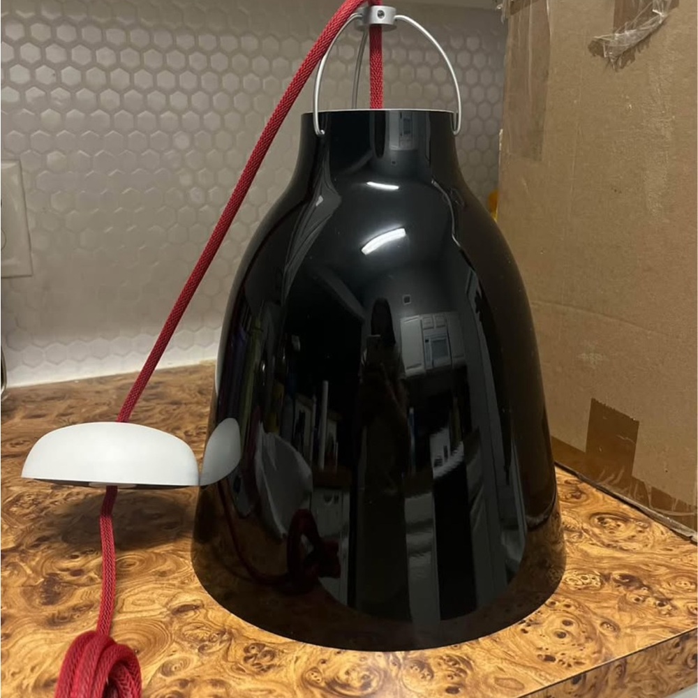 Black Pendant Light with Red Cord
